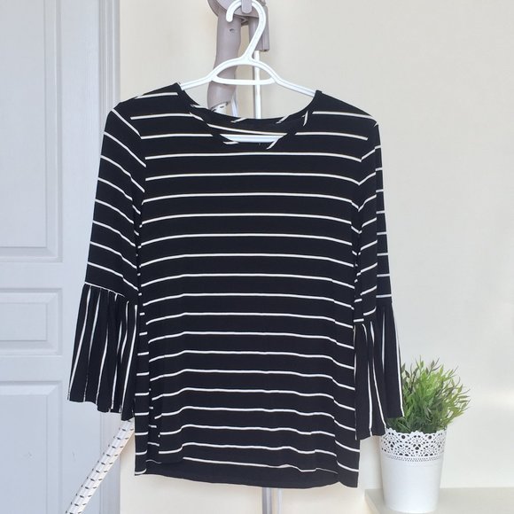 Striped Top with Trumpet Sleeves - Picture 1 of 3